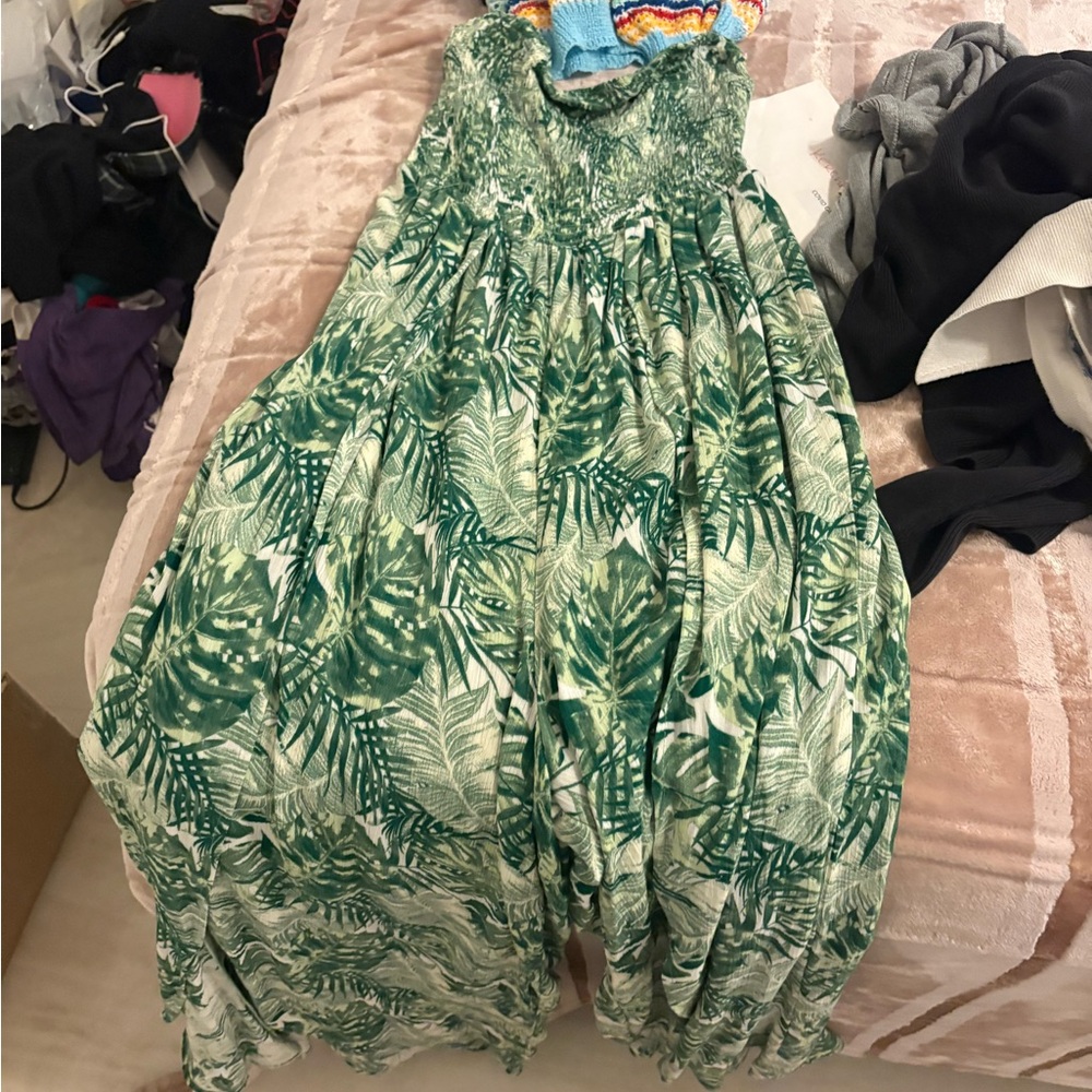 Tropical Green Leaf Print Jumpsuit